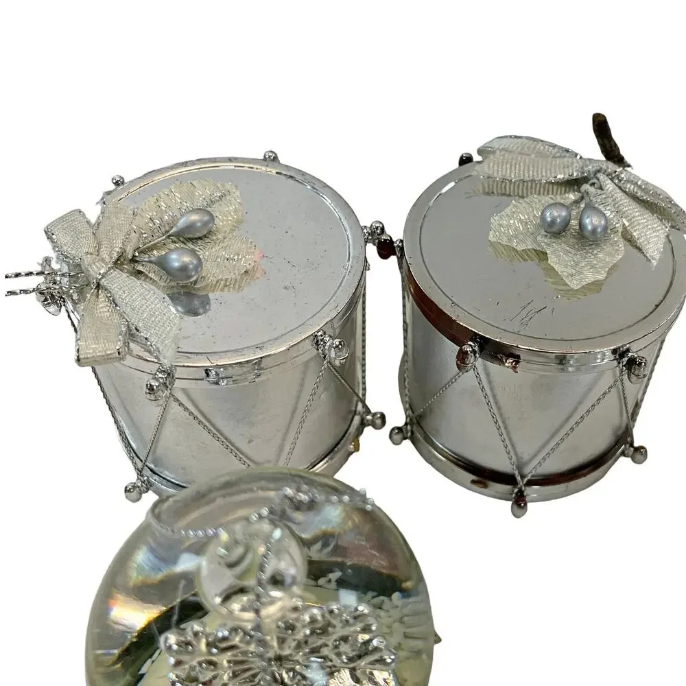 Large Lot Classy Silver Ornaments Gifts Snow Globes Drums Balls Berries Dillards